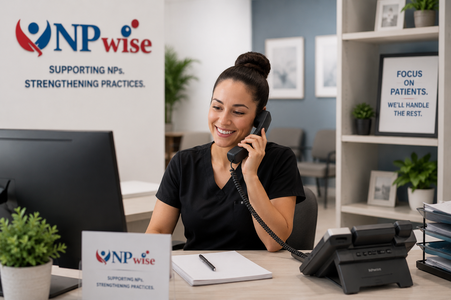 Nurse practitioner working with a virtual medical assistant for front desk operations